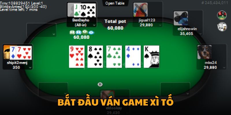 Bắt đầu ván game Xì Tố